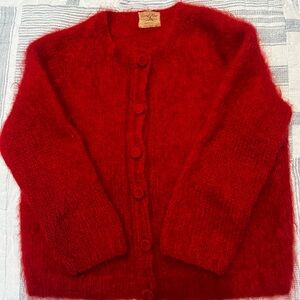 Vintage hand knitted mohair Red Women's Cardigan